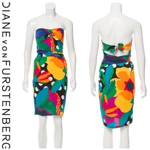 DVF Diane Von Furstenberg strapless silk Topical Dot open back runway dress, 8